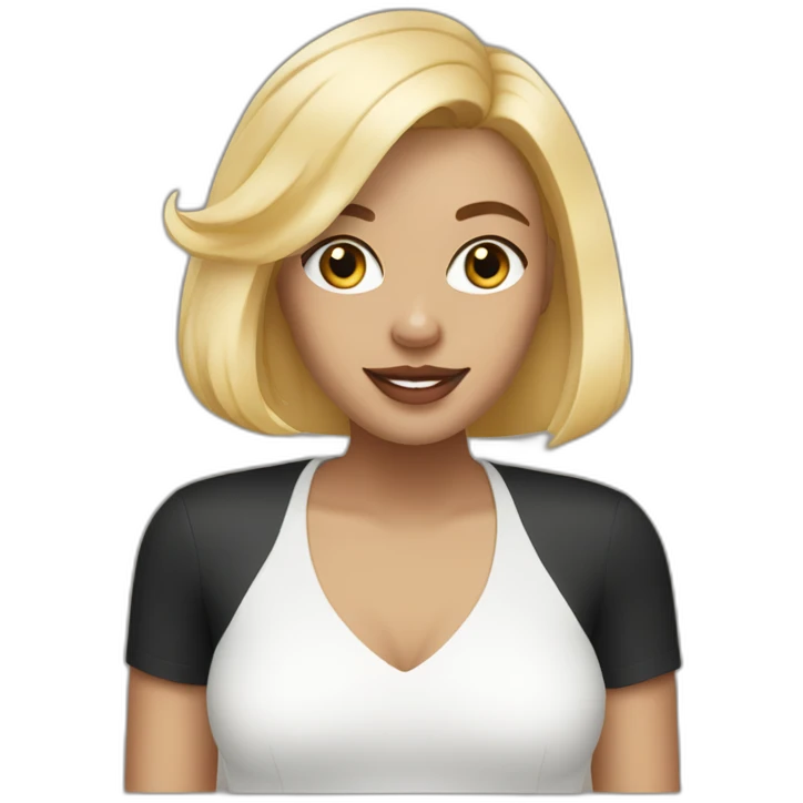 Blond lady with shoulder length bob haircut and a black and white Pitbull emoji