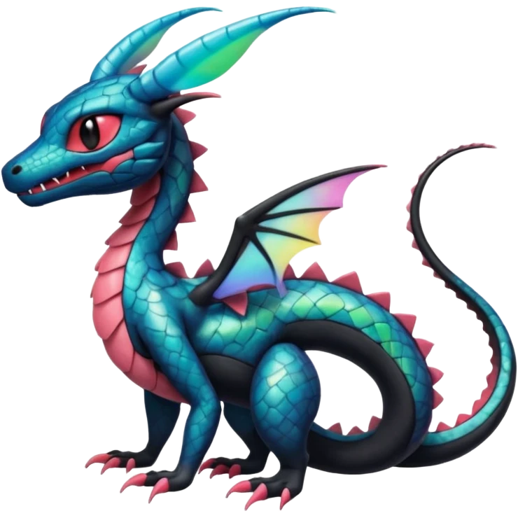 Spooky ghastly oily scaly stitched colorful iridescent Salandit-Flygon-Sylveon-Umbreon-fusion-Pokémon-hybrid-creature  emoji