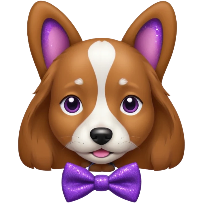 Cachorro adulto com gravata roxa com glitter emoji