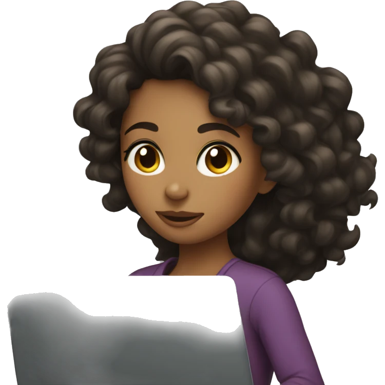 Tan girl with dark curly hair on laptop emoji