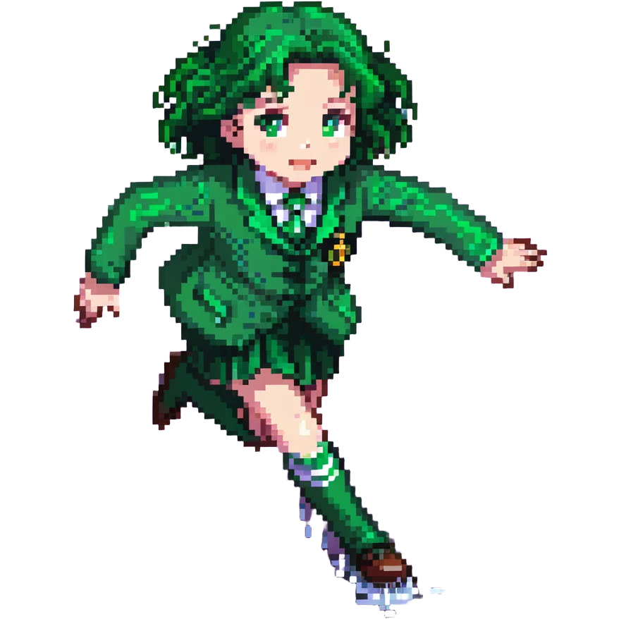 Slytherin student with green uniform slipping on a wet floor emoji