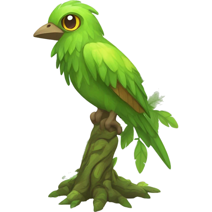Colorful earthly muddy fresh Cool Cute Fantasy legendary swampy tree-jungle-bird plant-grass-type-Dendro-avian Fakemon full body emoji