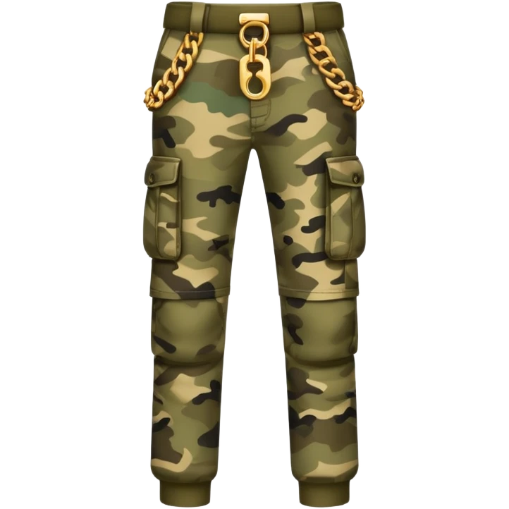 Khaki camo cargo pants with gold chains emoji