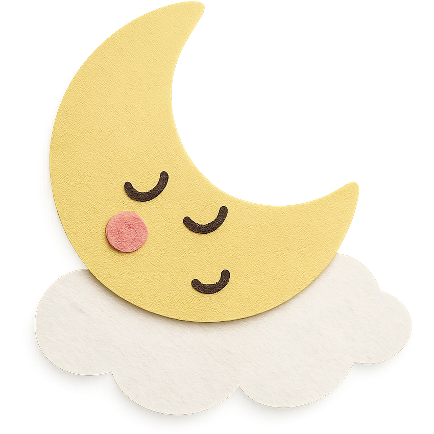 adorable pastel yellow moon, sleepy, resting on a white cloud pillow, no arms or legs, full body, kawaii paper craft style emoji