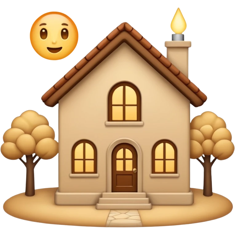 Cute beige house with light emoji