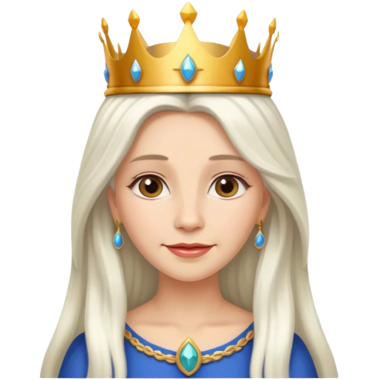 White Long Haired Women, Queen with crown — soft expression, moonlight tone emoji