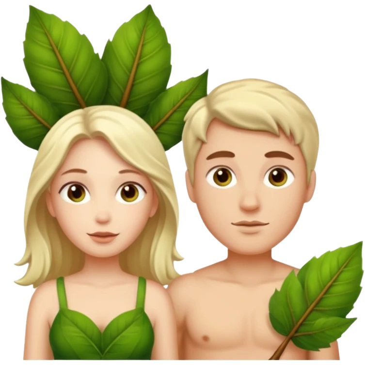 Adam and Eve with leaf clothing emoji