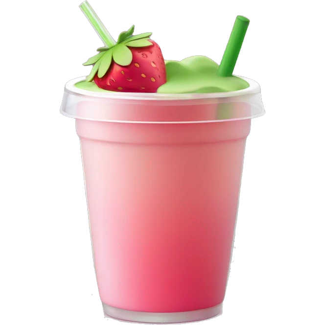 Create an emoji of a **clear cup of strawberry matcha** with a **green top layer** and **pink bottom layer**. A **transparent straw** sticks out, slightly tinted by the drink's colors. emoji