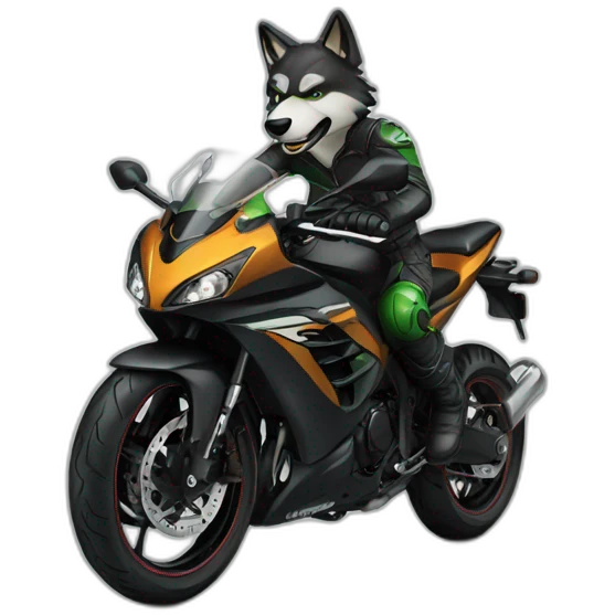 Wolf driving motorcycle Kawasaki Ninja emoji