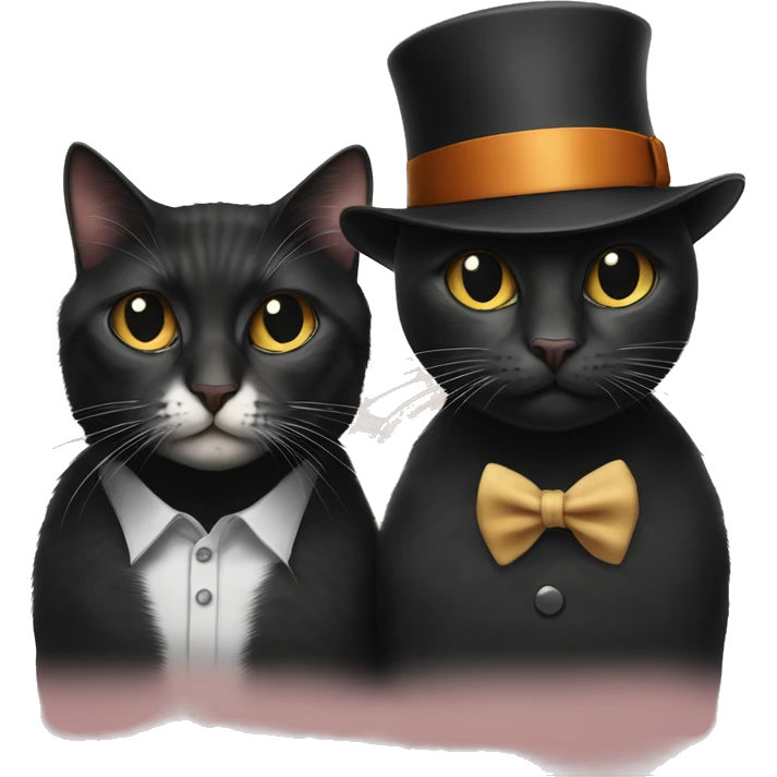 black cat and tabby cat with cigarette and they both have fedoras on emoji