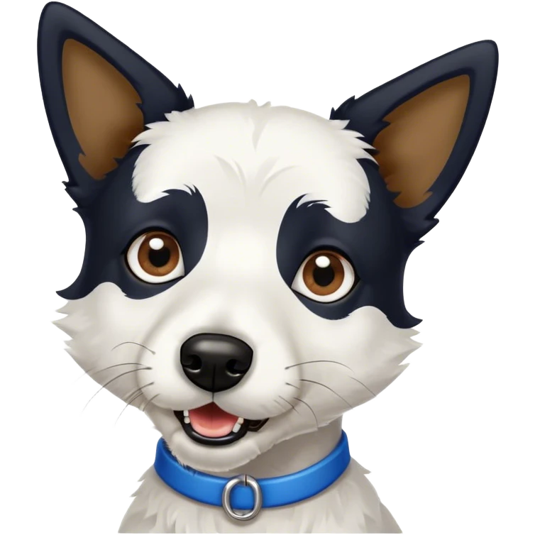 perro foxterrier con barbita negra, OJO CELESTE. blanco y NEGRO, ladrador emoji