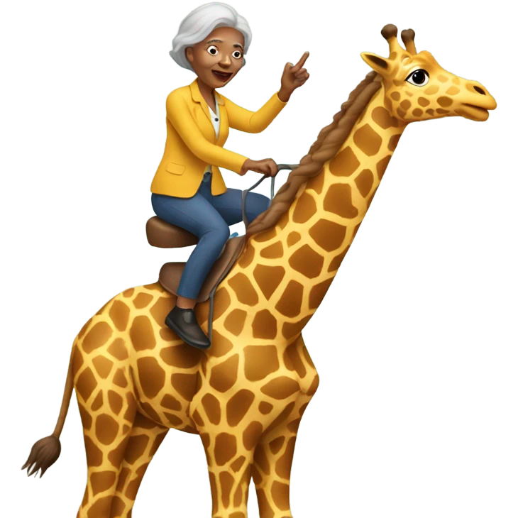 60 year old woman riding a giraffe emoji