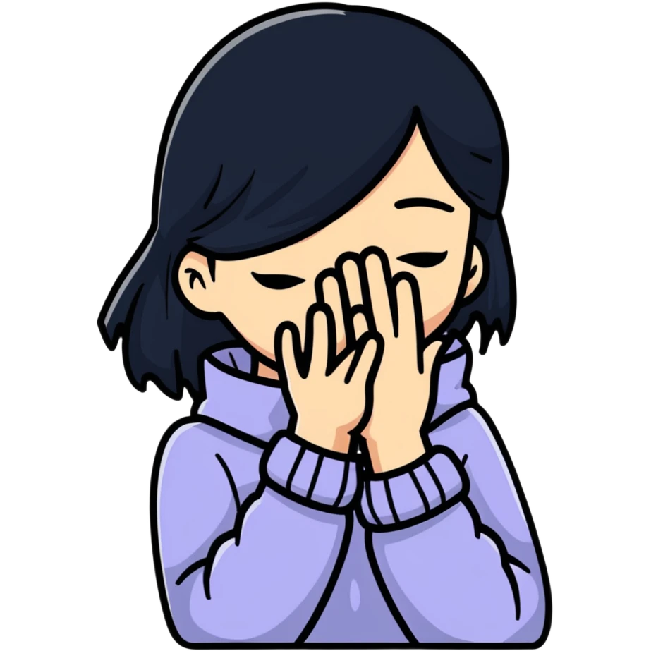 pastel blue girl covers her face with her hand emoji