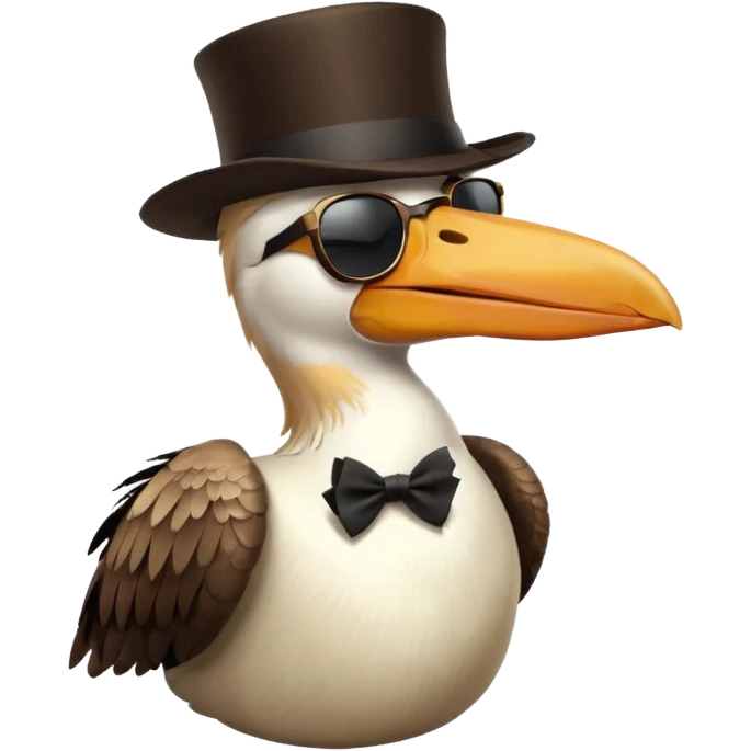 pelican with poise, wearing sunglasses and formal top hat emoji