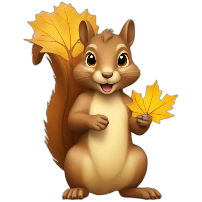 squirrel with a yellow maple leaf in its paws emoji