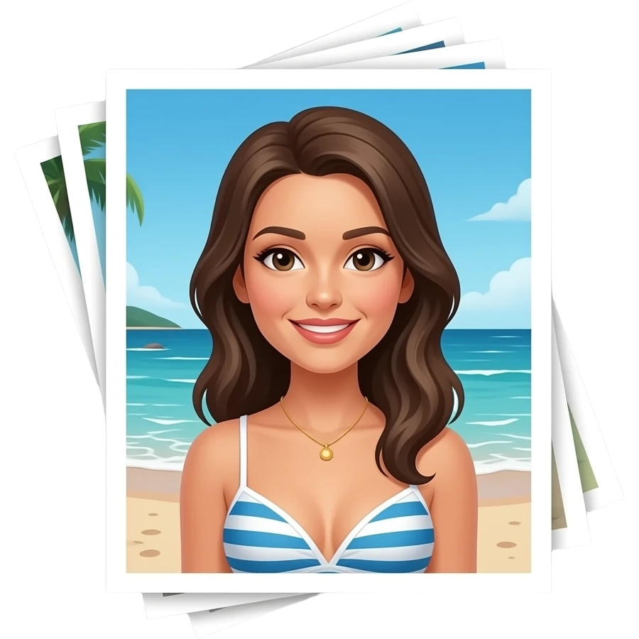 multiple printed photos of a women in playa emoji