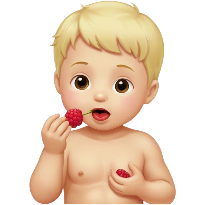 Blonde baby boy eating raspberries emoji