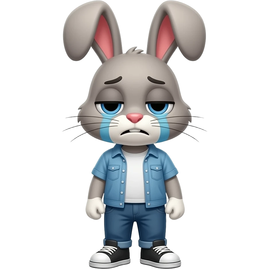 A bunny wearing casual clothes looking tired as if needs some immediate relaxation , add some drained burnout in the facial expressions emoji