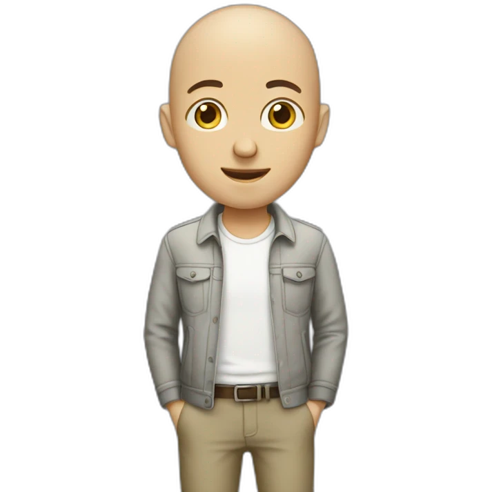 thin bald guy in casual clothes broadcasting emoji