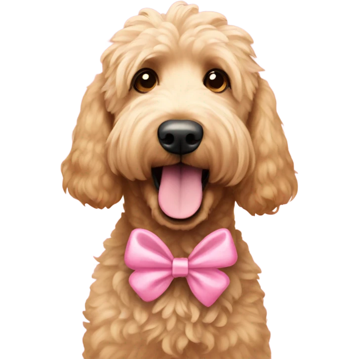 Golden doodle with pink bows on her ears emoji