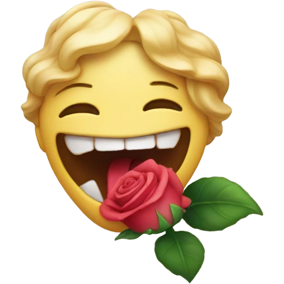 smirking emoji biting rose in its mouth emoji