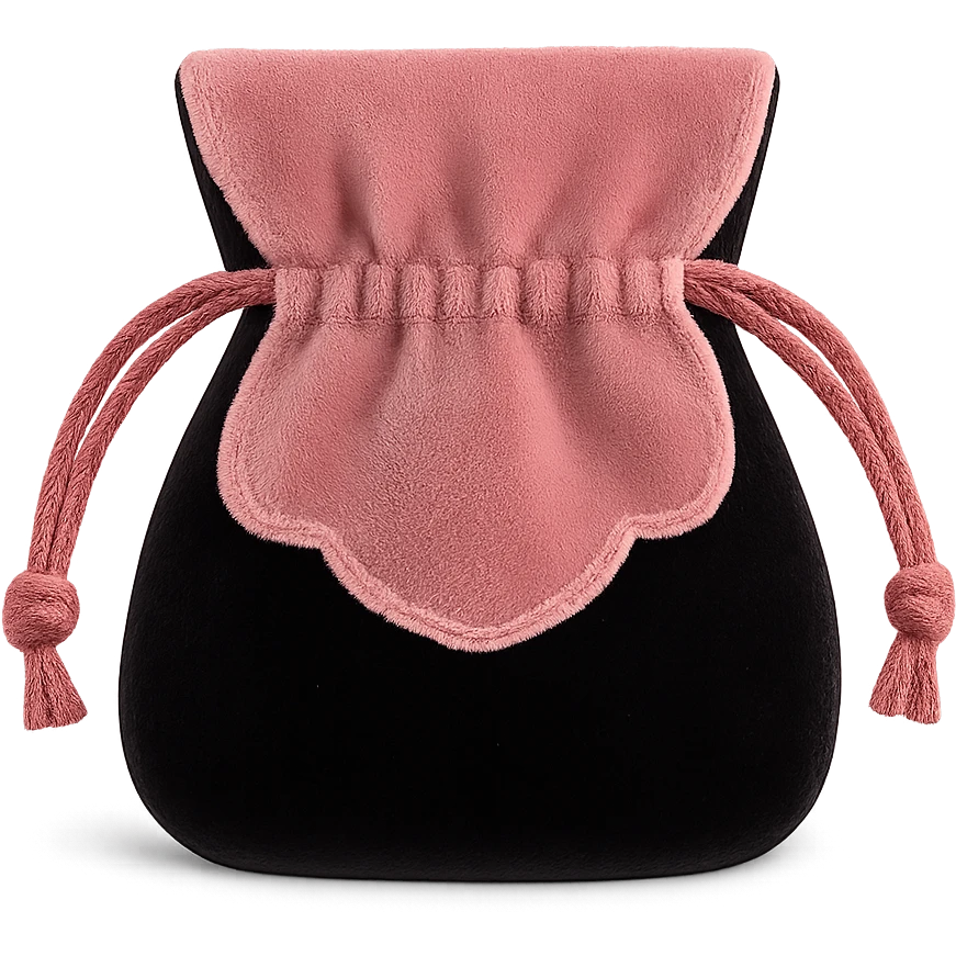 black and pink velvet jewelry pouch emoji