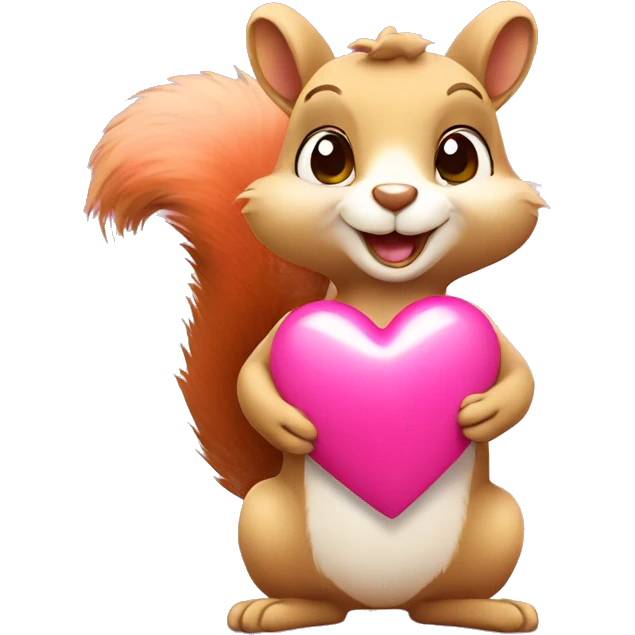 cute squirrel holding two pink revolving hearts emoji