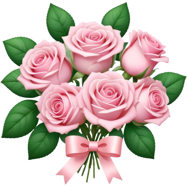 A sparkly romantic beautiful cute pretty aesthetic soft-pink bouquet of roses inside foliage with a small ribbon emoji