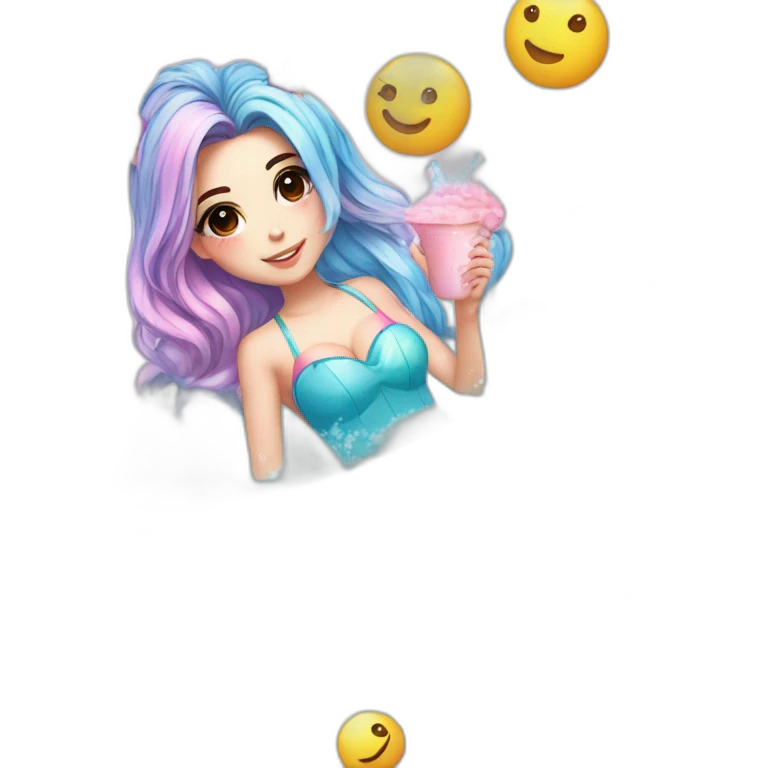 Hot belle delphine with unicorn rainbow swim suit in a bathtub emoji