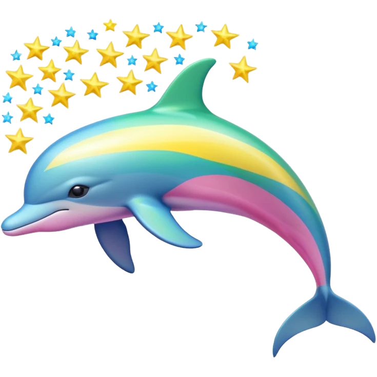 Blue, green, Yellow and pink streaked Dolphin with silver stars emoji