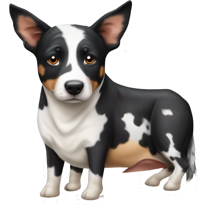 Black and white spotted Australian cattle dog with cows emoji