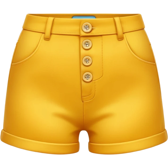 A 3D cartoon Golden yellow high-waist shorts with visible seams and buttons, soft shading, isolated plain background, Memoji-style. emoji