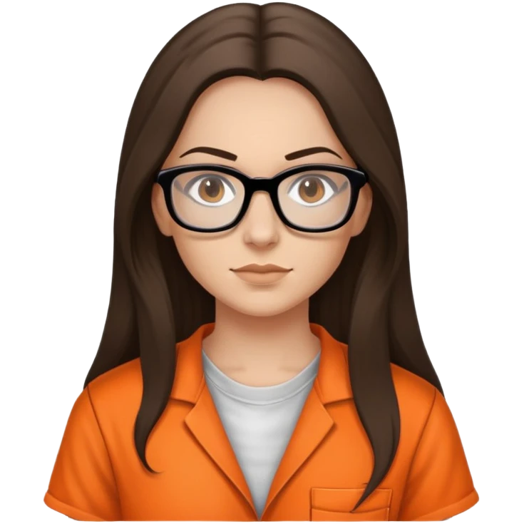 female long hair brunette prisoner with glasses in a orange jumpsuit mugshot emoji