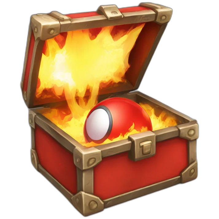 Pokemon Game LootCase Color Red Fire Flame Rich Treasure Legendary Epic Pokeballs and Pokemons Inside this have Shiny Glow emoji