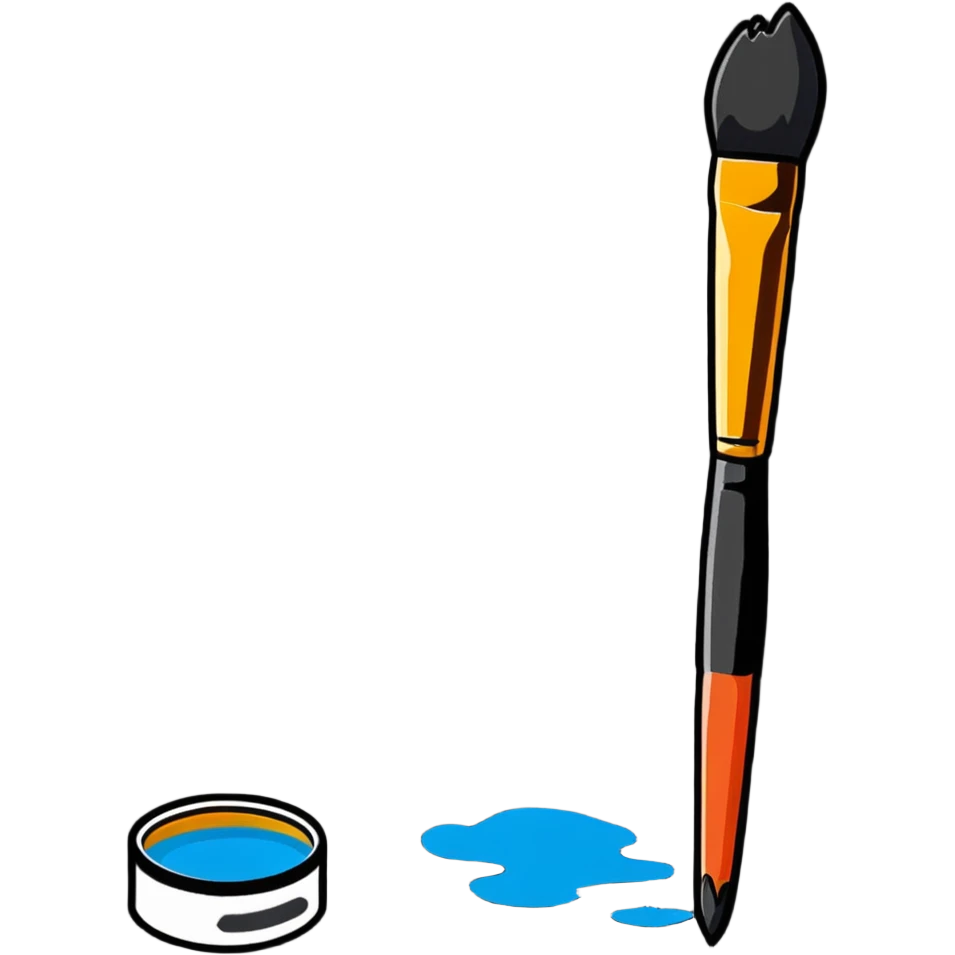 Artistic studio with paint splatters, paintbrushes, and creative tools emoji