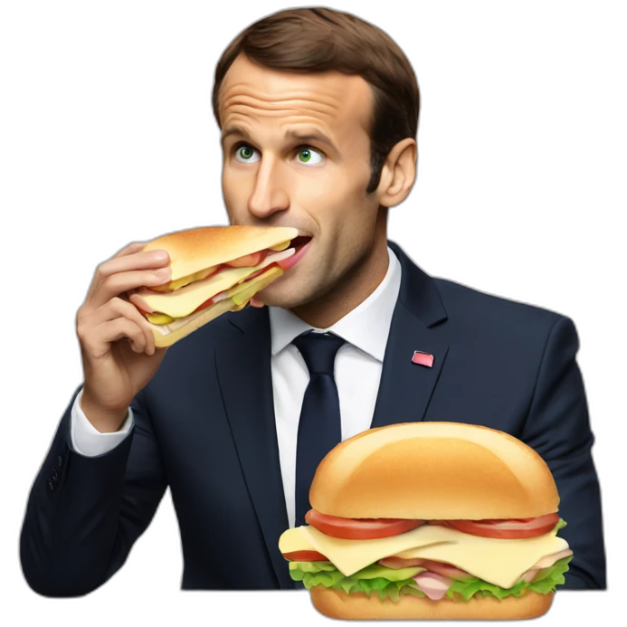 Macron eating sandwich emoji