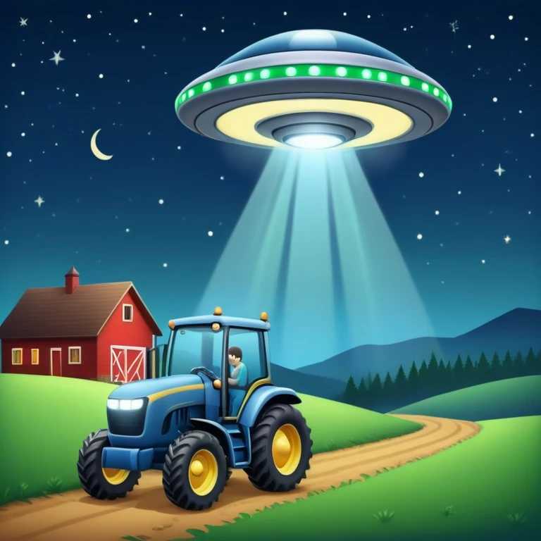 UFO abduction scene with a human being lifted by a tractor beam at night emoji
