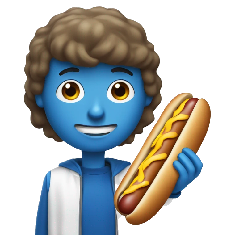 un monsieur brun aux yeux bleus qui mange un hot dog  emoji