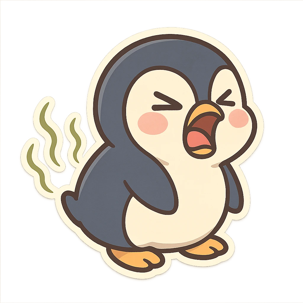 chibi penguin mid-fart exaggerated face visible stink lines emoji