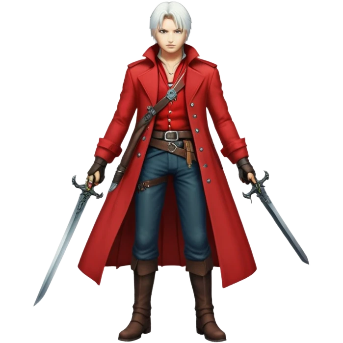 Dante from Devil May Cry with white hair, red coat, sword and pistols emoji