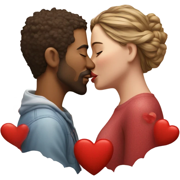 Hyper Realistic Couple kissing surrounded by red hearts and flowers  emoji