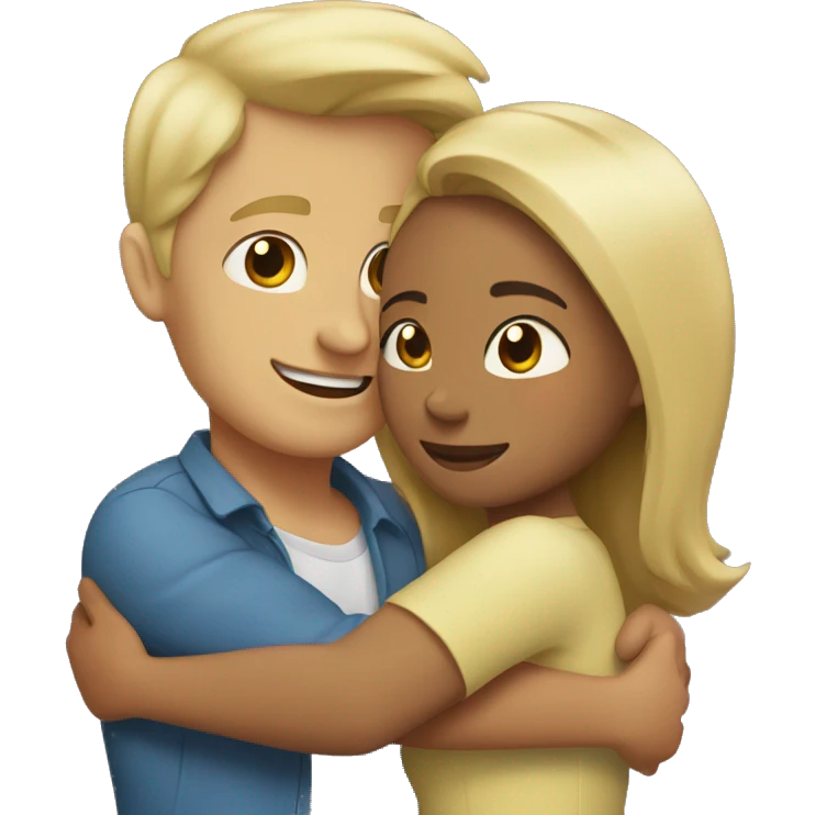 Blond man and hispanic woman hug each other emoji