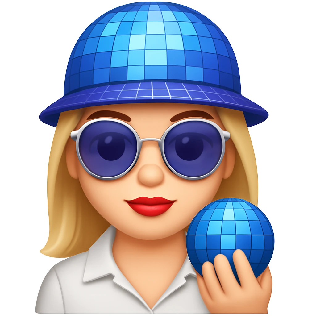 Change the disco ball to blue color, keep the rest the same, in the style of emoji (apple style emojis) emoji