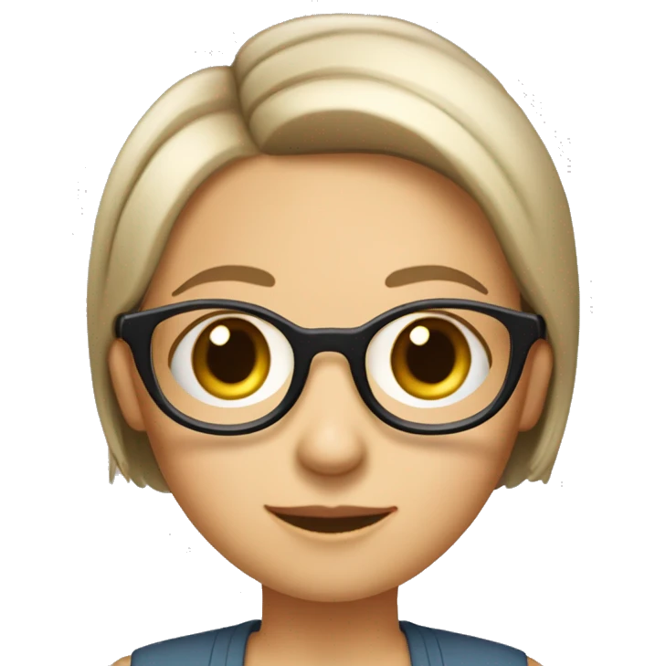 "A cute, round-faced woman with fair skin, large eyes, and a small mouth. She wears glasses and has a short bob haircut. She is an 8-year-experienced manager at a senior level. emoji