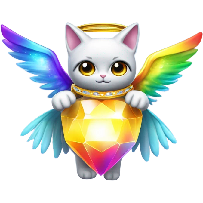 Transcendent Heavenly Rainbow 4d Diamond ultra mega surpream beyond Omni-Cat God with wings and a ring around its body and another ring above it’s head full body emoji