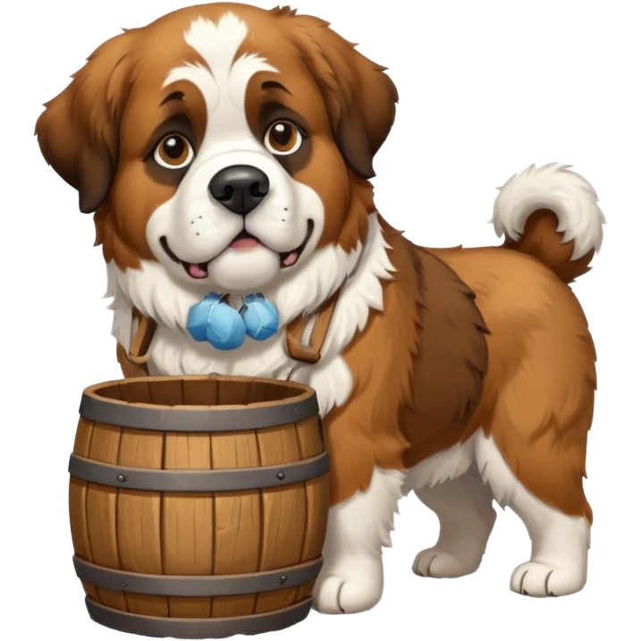 st. bernard rescue dog with barrel in snowy mountains emoji