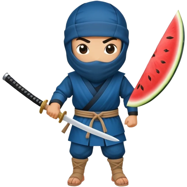 ninja in blue cuts a watermelon with a katana emoji