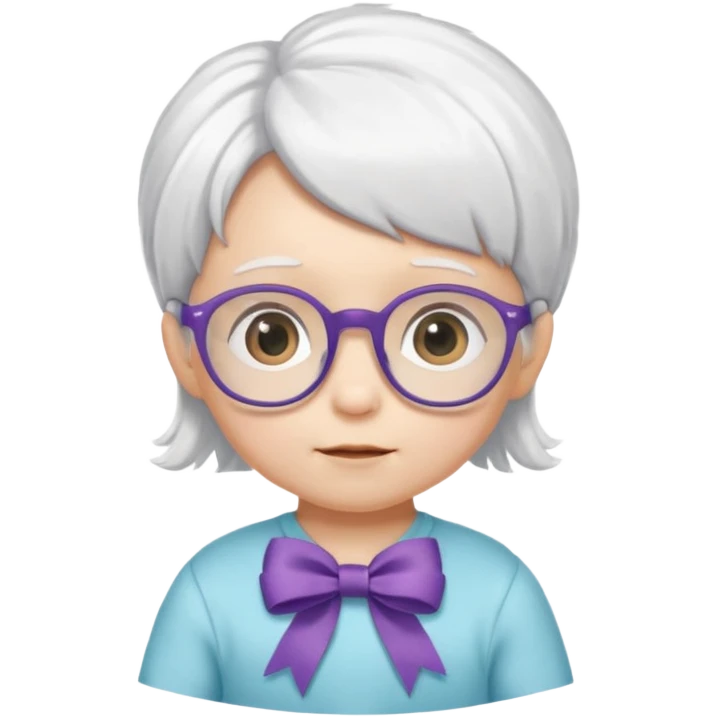 white haired little baby with glassess and ribbon on hair emoji