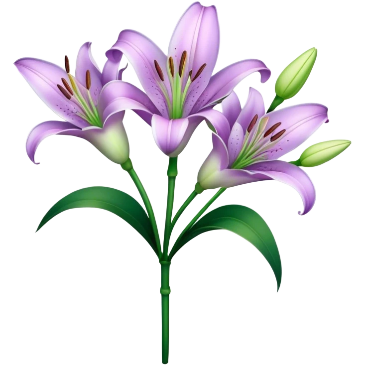 bouquet Light Purple Lily, luxuriant, stem, leaf, bud emoji