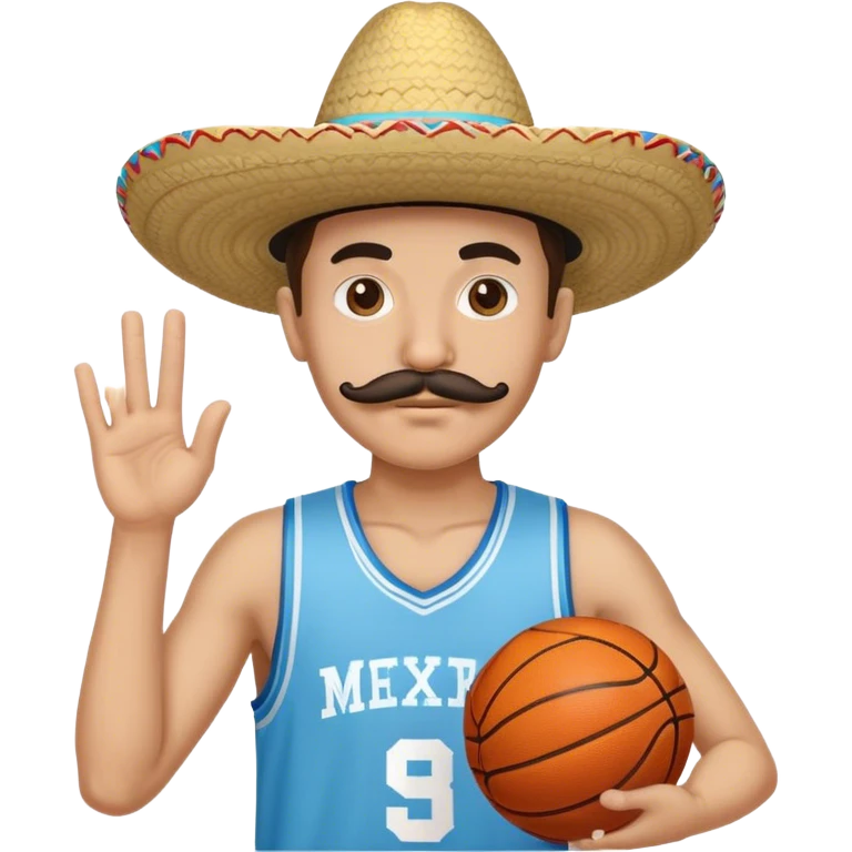 With lighter skin wearing a sombrero, a big fake mustached, and a light blue basketball jersey emoji
